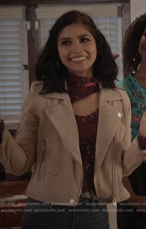 Christine’s suede moto jacket on What/If