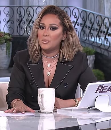 Adrienne’s black stitch trim blazer on The Real