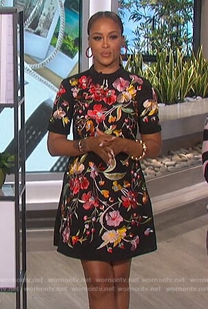 Eve’s black floral embroidered dress on The Talk