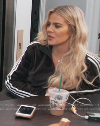 Khloe’s black velvet track jacket on Keeping Up with the Kardashians