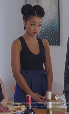 Kat’s blue tie waist pants on The Bold Type