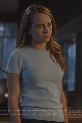 Sandra’s blue short sleeve sweater on For the People
