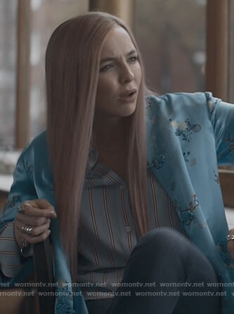 Villanelle’s blue striped blouse on Killing Eve