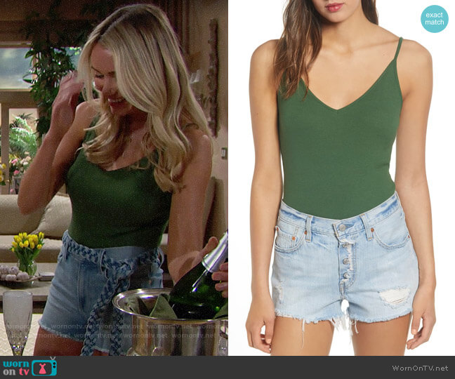Bp Rib Knit Bodysuit in Green Pastures worn by Flo Fulton (Katrina Bowden) on The Bold and the Beautiful