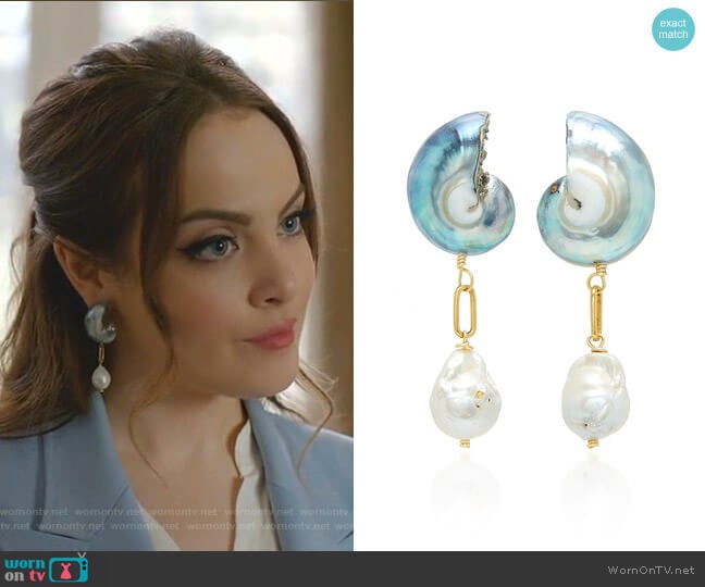Brinker & Eliza Snow Day Earrings worn by Fallon Carrington (Elizabeth Gillies) on Dynasty