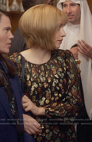 Catherine’s metallic patterned dress on Veep