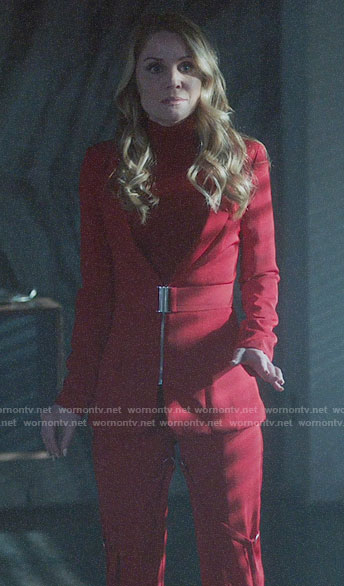 Charity’s red belted jacket and strappy pants on Charmed