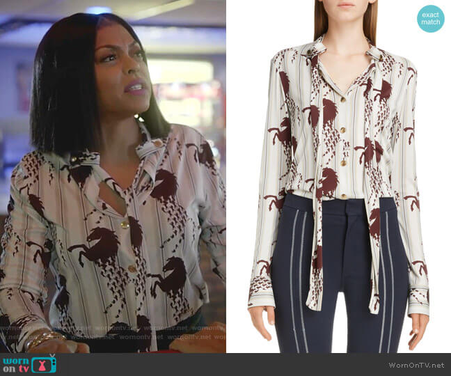 Chloe Horse Print Tie Neck Blouse worn by Cookie Lyon (Taraji P. Henson) on Empire