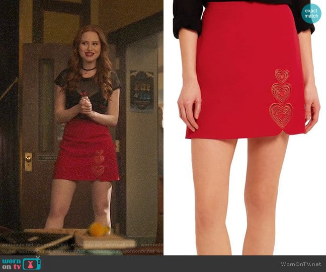 Christopher Kane Love Heart Embroidered Mini Skirt worn by Cheryl Blossom (Madelaine Petsch) on Riverdale