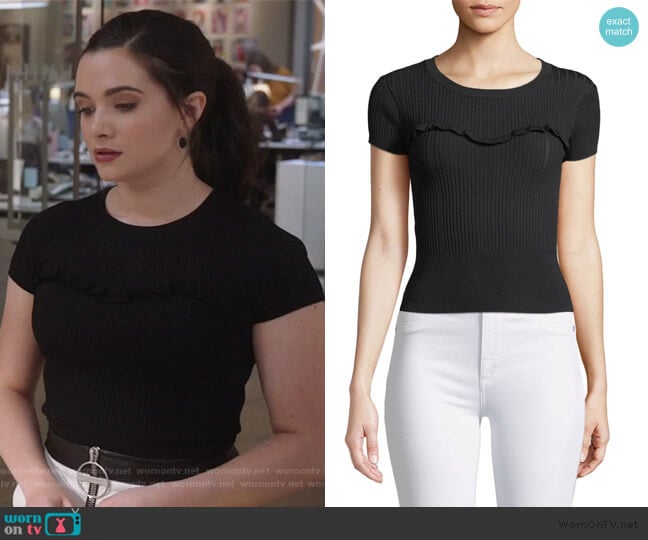 Cinq a Sept Marina Ribbed Ruffle Tee worn by Jane Sloan (Katie Stevens) on The Bold Type