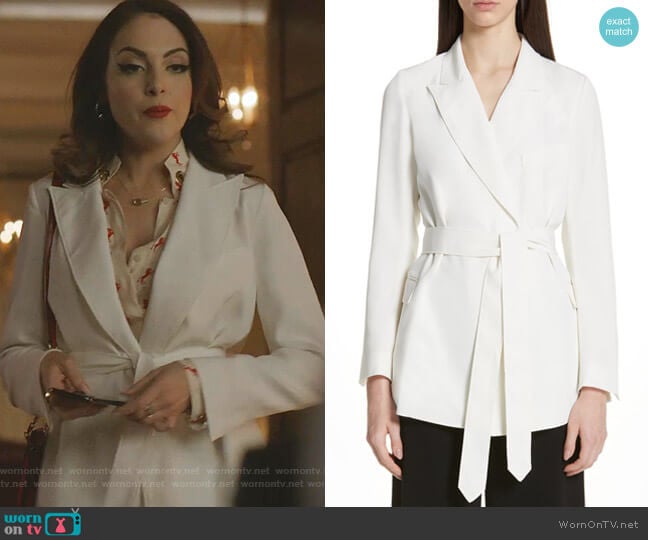 Co Tie Waist Stretch Crepe Blazer worn by Fallon Carrington (Elizabeth Gillies) on Dynasty