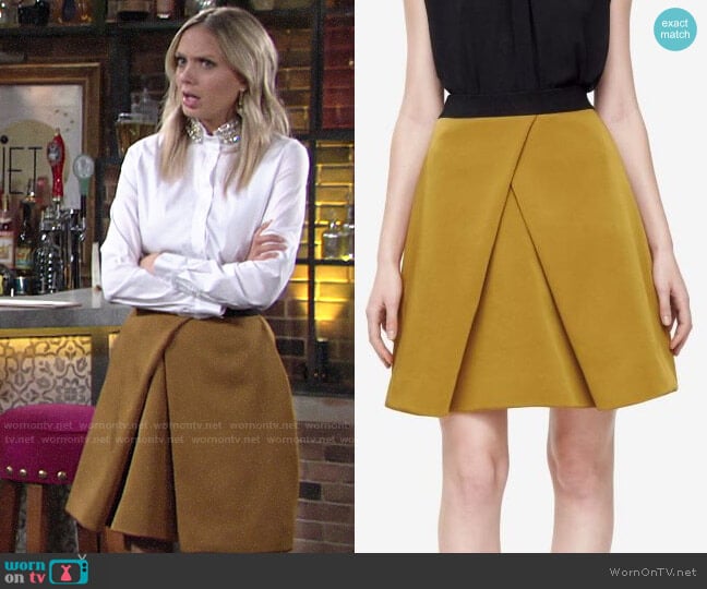 Cos Pleated A-Line Skirt in Mustard worn by Abby Newman (Melissa Ordway) on The Young and the Restless