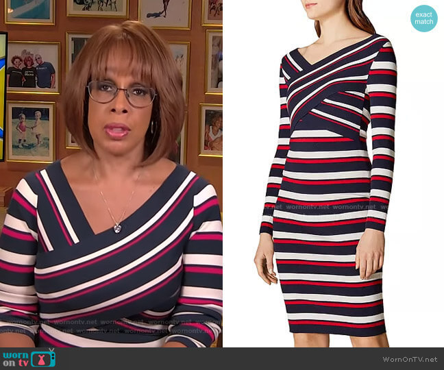 Karen Millen Crisscross Striped Dress worn by Gayle King on CBS Mornings