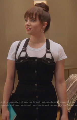 Jane’s denim overalls dress on The Bold Type