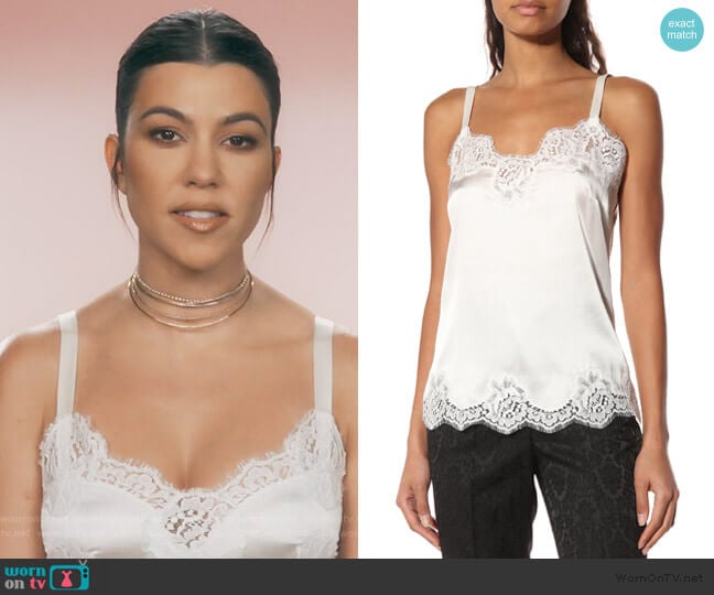 Dolce & Gabbana Lace-trimmed satin camisole worn by Kourtney Kardashian on Keeping Up with the Kardashians