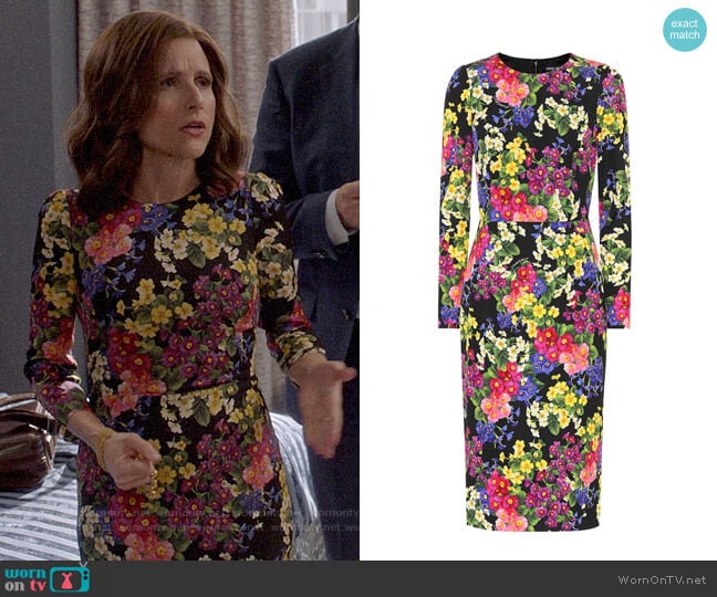 Dolce & Gabbana Floral stretch silk cady dress worn by Selina Meyer (Julia Louis-Dreyfus) on Veep