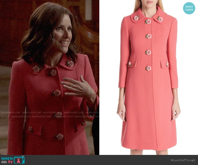 Dolce & Gabbana Rose Button Wool Coat worn by Selina Meyer (Julia Louis-Dreyfus) on Veep