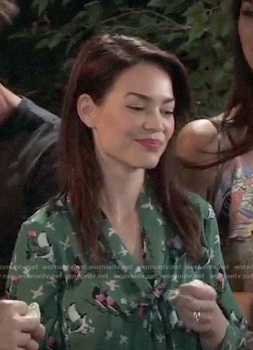 Elizabeth’s green bird print blouse on General Hospital