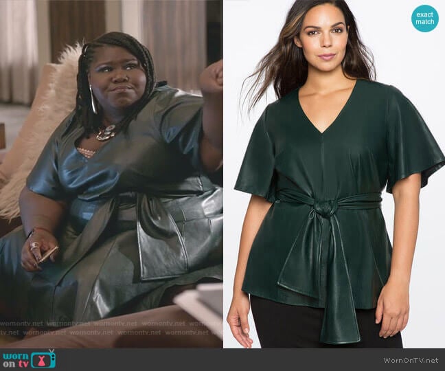Eloquii Flare Sleeve Tie Waist Faux Leather Top worn by Becky (Gabourey Sidibe) on Empire
