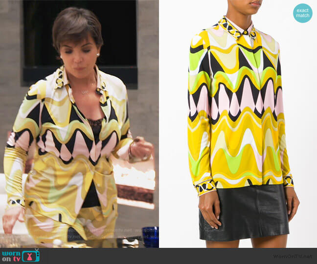 Emilio Pucci Triangle Printed Shirt worn by Kris Jenner on Keeping Up with the Kardashians