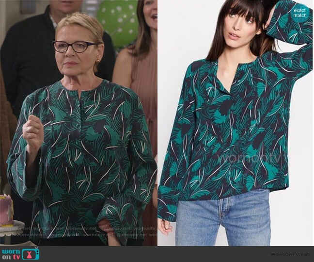 Equipment Palm Print Henley Blouse worn by Joan Short (Dianne Wiest) on Life in Pieces