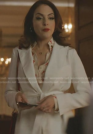 Fallon’s horse print blouse and tie waist blazer on Dynasty