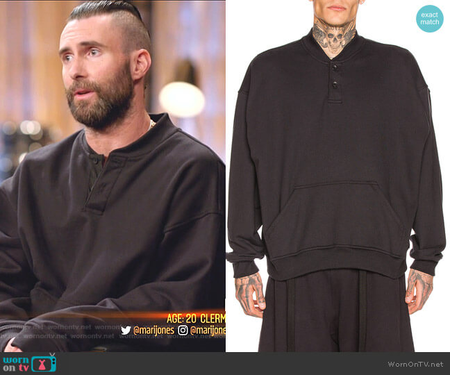 Fear of God Terry Henley Sweatshirt worn by Adam Levine on The Voice