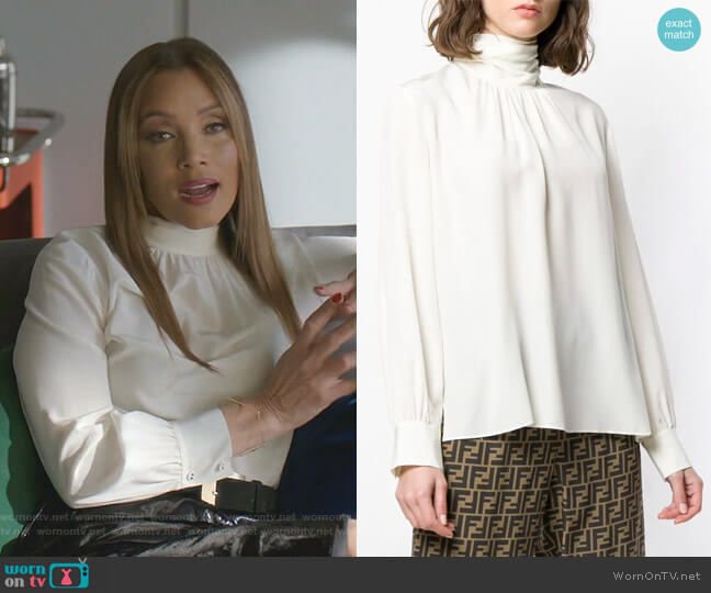 Fendi Tie Neck Silk Blouse worn by Dominique Deveraux (Michael Michele) on Dynasty