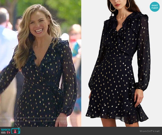 FiveSeventyFive Fil Coupé Silk Wrap Dress worn by Hannah Brown on The Bachelorette