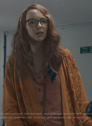 Villanelle’s orange floral jacket and cami on Killing Eve