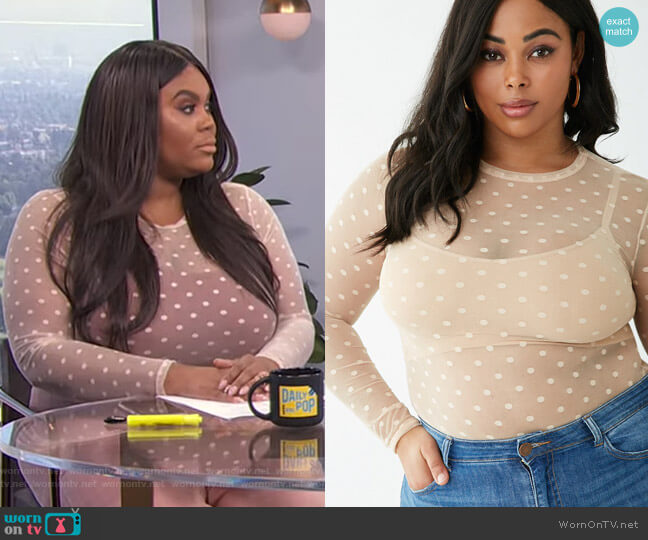 Forever 21 Plus Size Sheer Mesh Dotted Bodysuit worn by Nina Parker on E! News