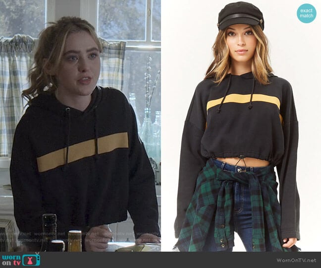Forever 21 Stripe-Trim Cropped Hoodie worn by Allie Pressman (Kathryn Newton) on The Society