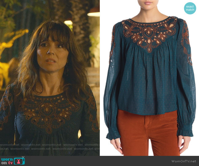 Free People Everything I Know Cotton Peasant Blouse worn by Judy Hale (Linda Cardellini) on Dead to Me