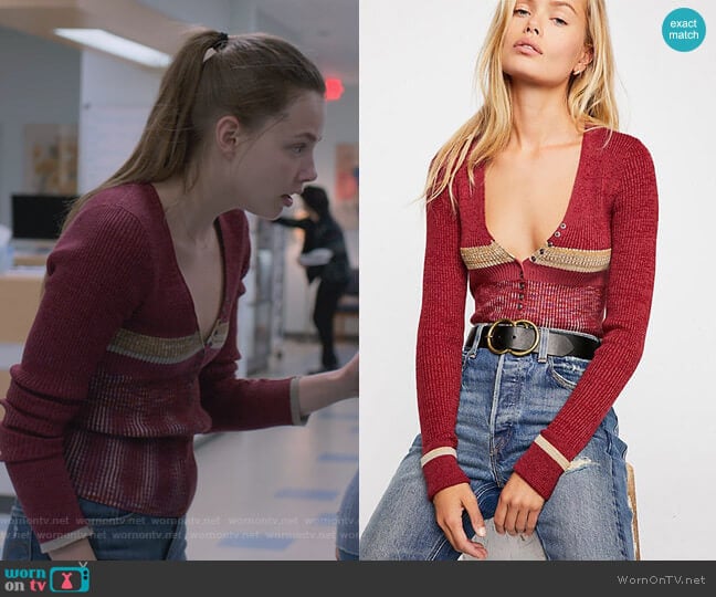 Free People Frequency V-Neck Top worn by Kelly Aldrich (Kristine Froseth) on The Society