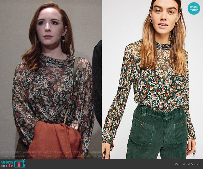 Free People All Dolled Up Blouse in Green Combo worn by Mariah Copeland (Camryn Grimes) on The Young and the Restless