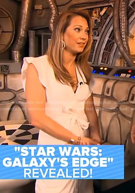 Ginger’s white ruffled shoulder dress on Good Morning America