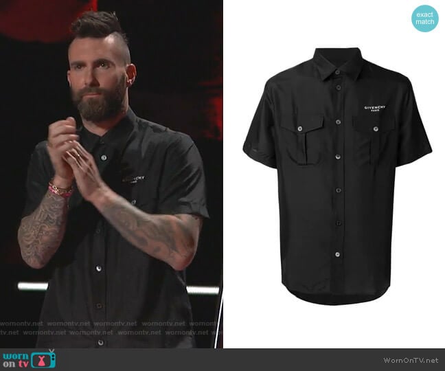 Givenchy Logo Button-Up Shirt worn by Adam Levine on The Voice