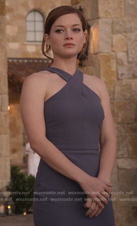 Lisa’s gray cross neck dress on What/If