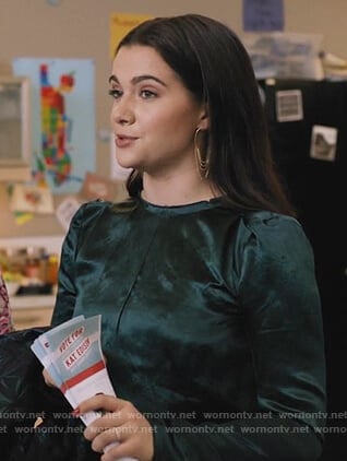 Jane’s green satin blouse on The Bold Type