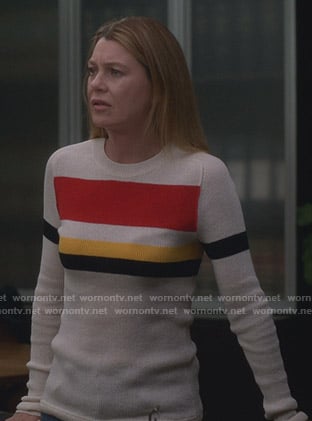 Meredith’s white colorblock sweater on Grey’s Anatomy