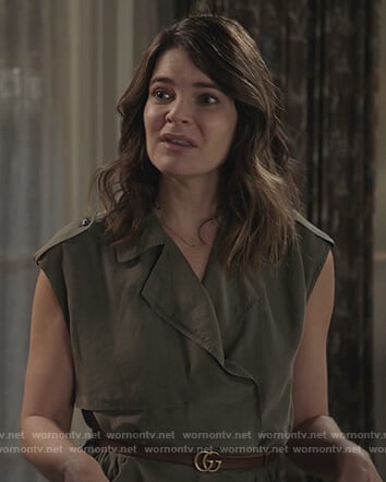 Heather’s green trench dress on Life in Pieces