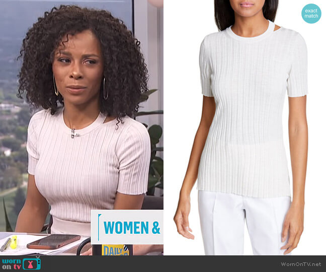 Helmut Lang Slash Neck Ribbed Wool Sweater worn by Zuri Hall on E! News