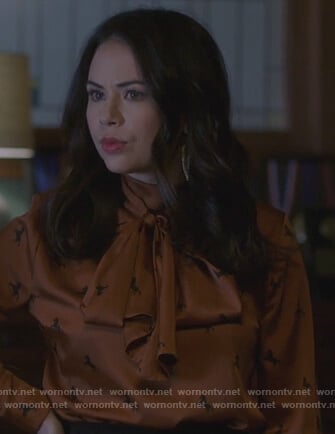 Mona’s brown horse print blouse on Pretty Little Liars The Perfectionists