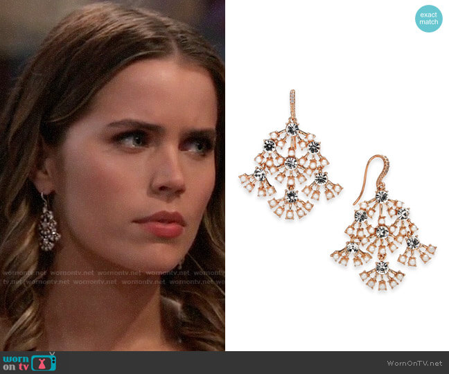 INC International Concepts Rose-Gold Tone Pearl & Crystal Chandelier Earrings worn by Sasha Gilmore (Sofia Mattsson) on General Hospital