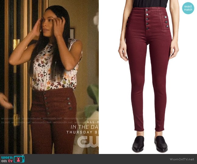 J Brand Natasha Jeans in Coated Oxblood worn by Jane Ramos (Rosario Dawson) on Jane the Virgin