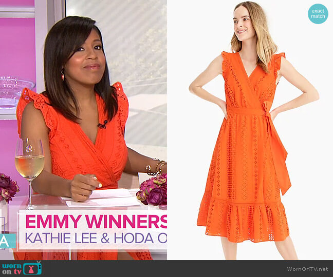 J. Crew Midi wrap dress in Allover Eyelet worn by Sheinelle Jones on Today