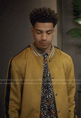 Junior’s yellow suede bomber jacket on Black-ish