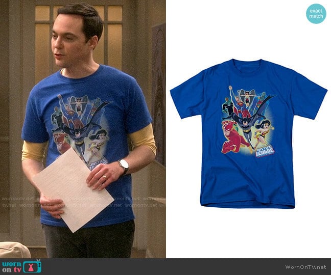 DC Comics Justice League Unlimited T-shirt worn by Sheldon Cooper (Jim Parsons) on The Big Bang Theory