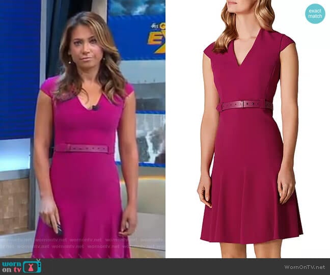 Karen Millen Belted Fit-and-Flare Dress worn by Ginger Zee on Good Morning America