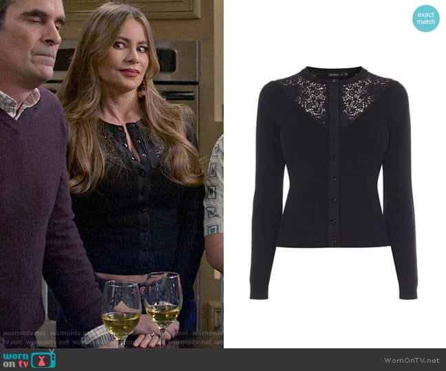 Karen Millen Lace Yoke Cardigan worn by  Gloria Pritchett (Sofia Vergara) on Modern Family